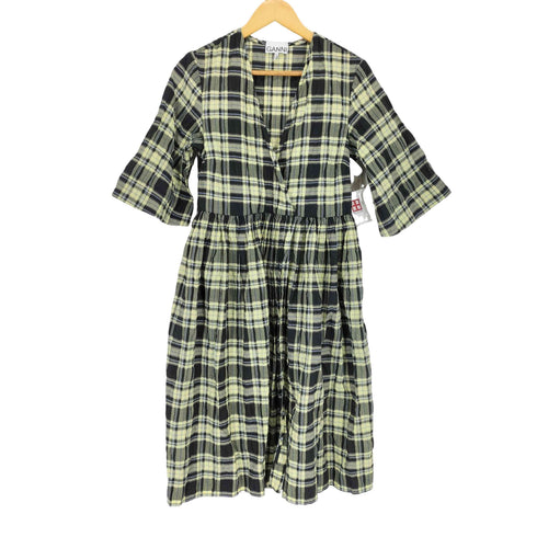ガニー Ganni Seersucker Check U-neck Maxi Smock Dress レディース 34