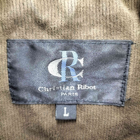 CHRISTIAN RIBOT ロゴ 刺繍 A-2 型 比翼 コーデュロイ スタンドカラー ジップアップ ジャケット チンスト メンズ JPN:L