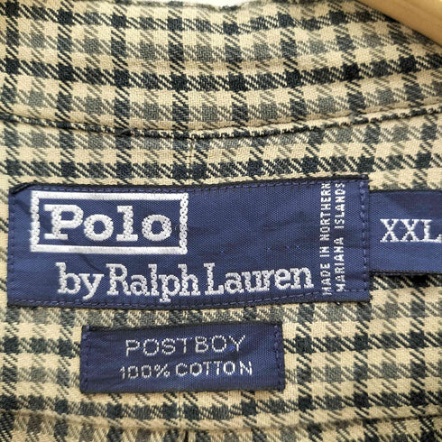 ポロバイラルフローレン Polo by RALPH LAUREN 90S 北マリアナ諸島製 POST BOY バンドカラー ギンガムチェック L/S シャツ メンズ import:XXL