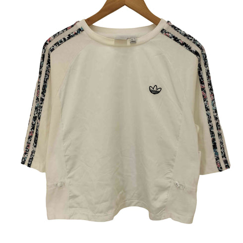 アディダスオリジナルス adidas Originals BOXY TEE 総柄サイドライン ロゴ ワッペン クロップド Tシャツ レディース JPN:S