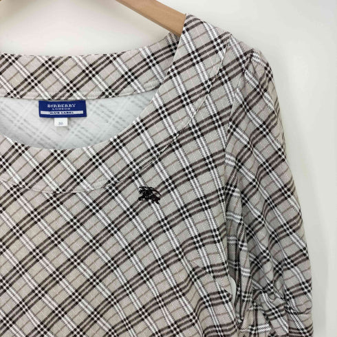 バーバリーブルーレーベル BURBERRY BLUE LABEL ロゴ 刺繍 ノバチェック フリル ミディ ワンピース Y2K レディース EUR:38