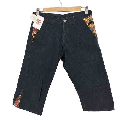 JUVENILE DELINQUENT 和柄刺繍切替 クロップドデニムパンツ メンズ US:32-33