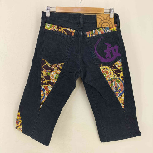 JUVENILE DELINQUENT 和柄刺繍切替 クロップドデニムパンツ メンズ US:32-33
