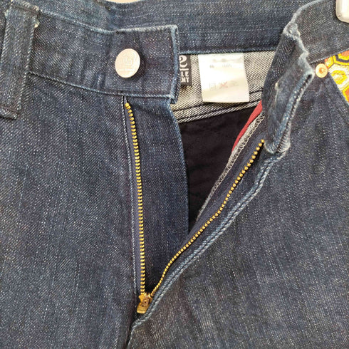 JUVENILE DELINQUENT 和柄刺繍切替 クロップドデニムパンツ メンズ US:32-33