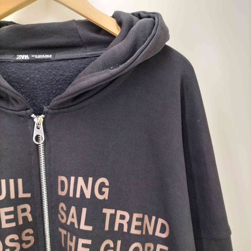 ザラ ZARA ウォッシュ加工 テキストプリント ZIP フーディ メンズ import:XL