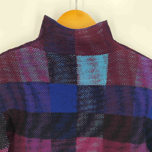 イッセイミヤケミー ISSEY MIYAKE me ボトルネック プリーツ チェック ロングスリーブTシャツ カットソー レディース