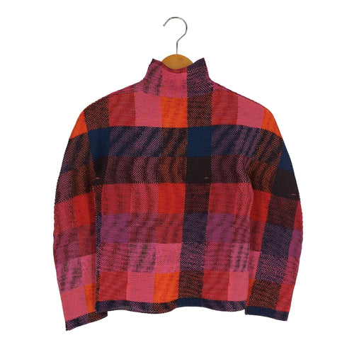 イッセイミヤケミー ISSEY MIYAKE me ボトルネック プリーツ チェック ロングスリーブTシャツ カットソー レディース