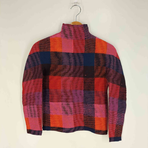 イッセイミヤケミー ISSEY MIYAKE me ボトルネック プリーツ チェック ロングスリーブTシャツ カットソー レディース