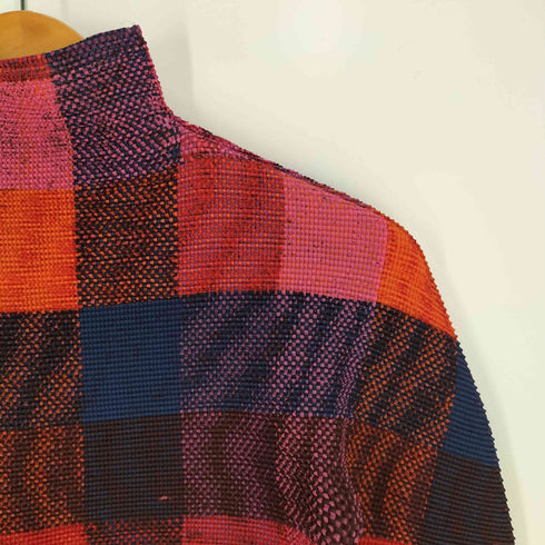 イッセイミヤケミー ISSEY MIYAKE me ボトルネック プリーツ チェック ロングスリーブTシャツ カットソー レディース