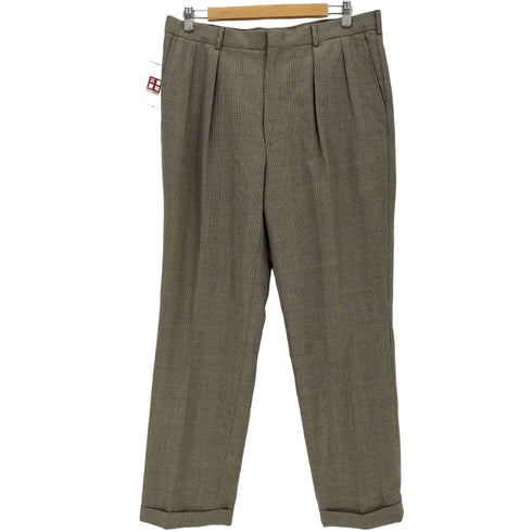 ランズエンド LANDS END USA製 ワイドタックチェックスラックスパンツ メンズ 36