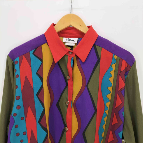 90s phandiy USA製 マルチカラー総柄シャツ レディース 12