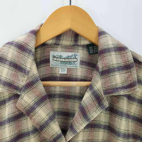 ROYAL ROBBINS 開襟 オンブレチェック 短丈 長袖シャツ メンズ JPN:S