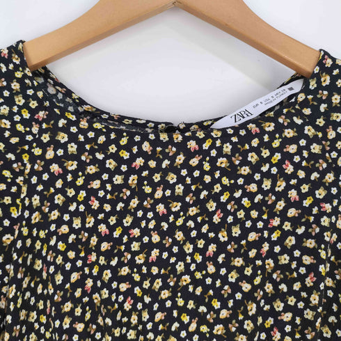 ザラ ZARA 小花柄 レーヨン パフスリーブ ワンピース レディース import:S