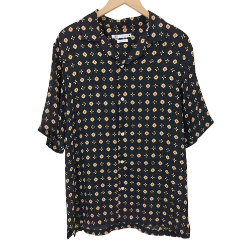 ザラ ZARA FLORAL PRINT SHIRT シアー オープンカラー S/S シャツ メンズ import:L