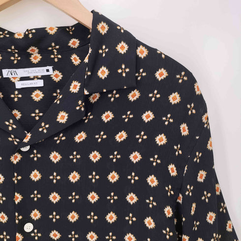 ザラ ZARA FLORAL PRINT SHIRT シアー オープンカラー S/S シャツ メンズ import:L