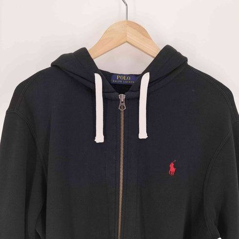 ポロラルフローレン POLO RALPH LAUREN ポニー刺繍 裏地起毛 ドローコード コットンポリ ジップアップ パーカー メンズ import:L