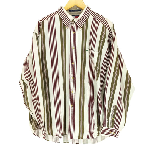 トミーヒルフィガー TOMMY HILFIGER ストライプ柄裾ロゴ刺繍BDシャツ メンズ JPN:XL