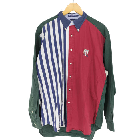 トミーヒルフィガー TOMMY HILFIGER ストライプ切替ロゴ刺繍BDシャツ メンズ JPN:XL