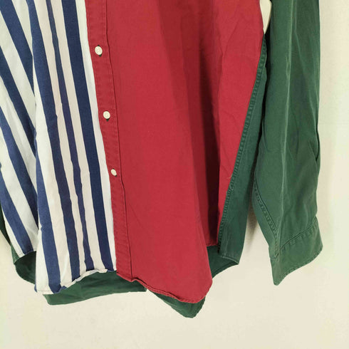 トミーヒルフィガー TOMMY HILFIGER ストライプ切替ロゴ刺繍BDシャツ メンズ JPN:XL