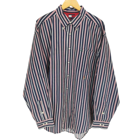 トミーヒルフィガー TOMMY HILFIGER ストライプ柄ロゴ刺繍BDシャツ メンズ JPN:XL