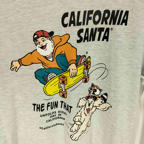 CALIFORNIA SANTA キャラクター スケボー 犬 タヌキ 3Dプリント L/S クルーネック Tシャツ メンズ import:M