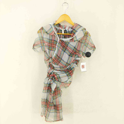 コムデギャルソン COMME des GARCONS チェック柄 ギャザー半袖ブラウス レディース SS