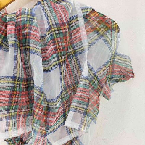 コムデギャルソン COMME des GARCONS チェック柄 ギャザー半袖ブラウス レディース SS