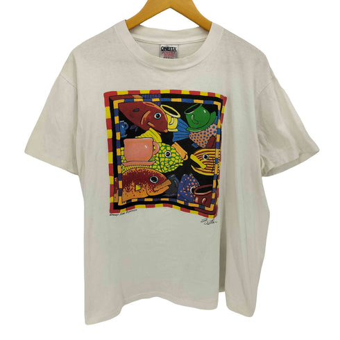 オニータ ONEITA Ⓒ1992 USA製 deep sea espresso フロントプリント S/S Tシャツ メンズ import:L