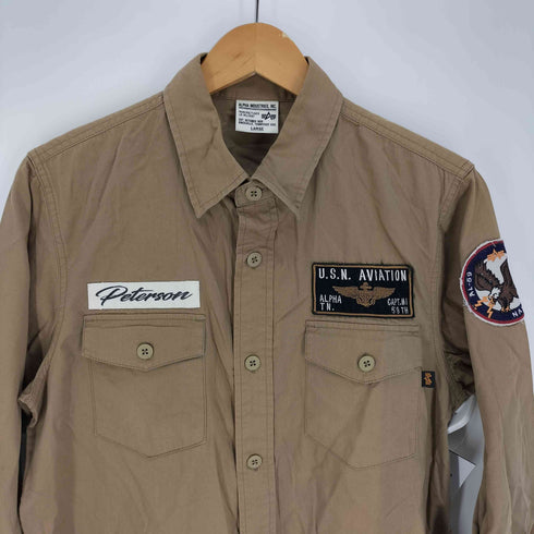 アルファインダストリーズ ALPHA INDUSTRIES USN AVIATION イーグルワッペン フラップポケット L/S ワーク シャツ メンズ import:L