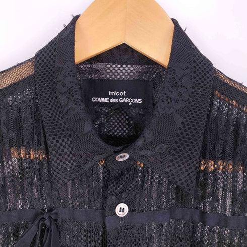 トリココムデギャルソン tricot COMME des GARCONS リボン ギャザー ピンタック デザイン レースシャツ レディース JPN:M