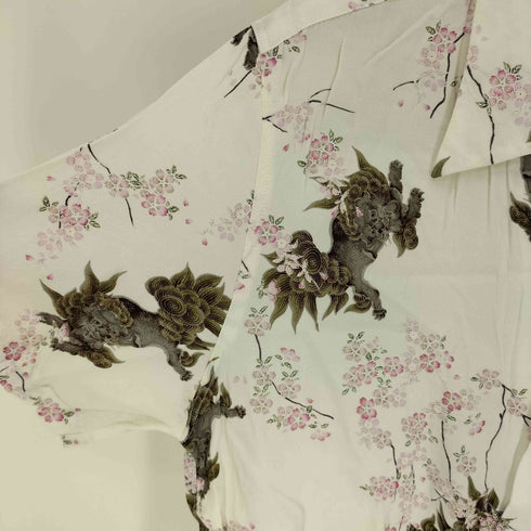 ONIWA SOTO オニワソト 総柄 和柄 狛犬 桜 開襟 オープンカラー アロハ シャツ メンズ LL
