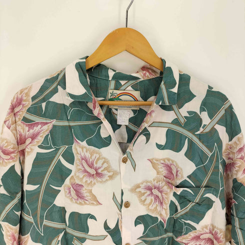 PARADISE FOUND 90S ハワイ製 総柄 花柄 開襟 オープンカラー S/S アロハ シャツ メンズ import:L