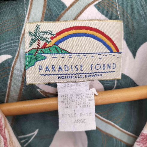 PARADISE FOUND 90S ハワイ製 総柄 花柄 開襟 オープンカラー S/S アロハ シャツ メンズ import:L