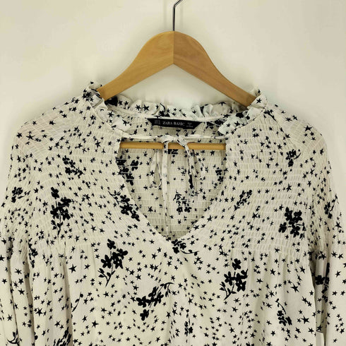 ザラ ZARA 星 花 総柄 オープン L/S シャツ ブラウス レディース import:M
