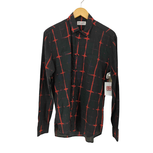 サンローランパリ SAINT LAURENT PARIS 17SS 染めチェック柄 レギュラーカラーフロントポケット 長袖シャツ メンズ 38/15