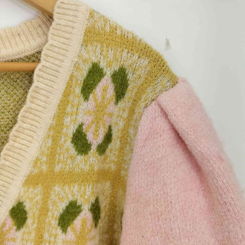 ザラ ZARA フラワージャガード ニットカーディガン レディース import:M