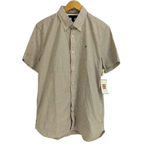 トミーヒルフィガー TOMMY HILFIGER REGULAR FIT ストライプ ボタンダウン 半袖 シャツ メンズ import:M