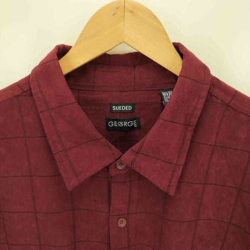 ジョージ GEORGE SUEDED ソフト フェイク スウェード チェック L/S レギュラーカラー シャツ ビッグサイズ メンズ 3XL