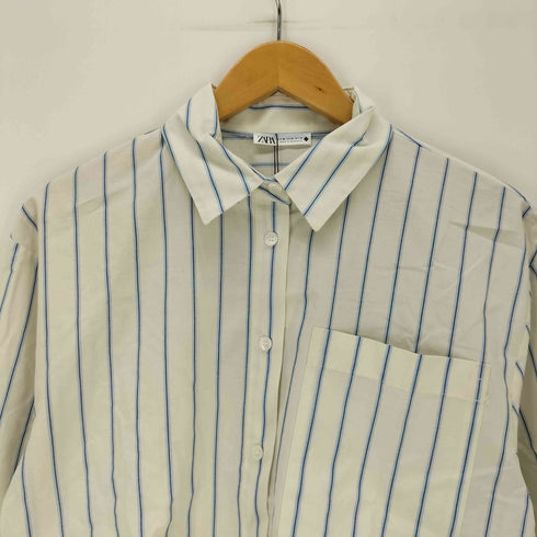 ザラ ZARA ストライプ柄クロップド丈パジャマシャツ レディース import:M