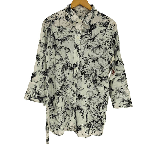 ドゥ クラッセ Do CLASSE リネン 麻 総柄 花柄 ベルト付き L/S シャツ レディース JPN:7号