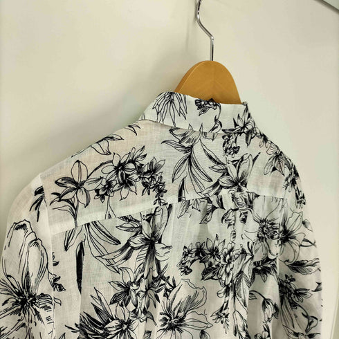 ドゥ クラッセ Do CLASSE リネン 麻 総柄 花柄 ベルト付き L/S シャツ レディース JPN:7号