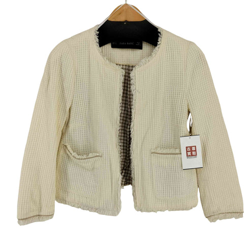 ザラ ZARA ツイード ノーカラージャケット レディース import:S