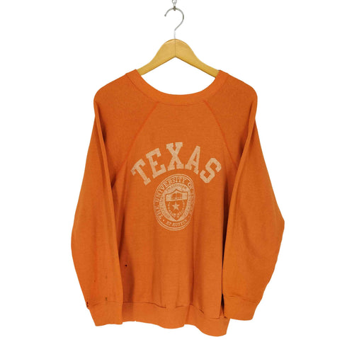 80S~ TEXAS カレッジロゴ 2段ラバープリント ラグランスウェット メンズ