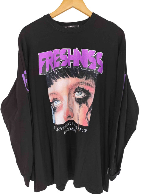 FRESHNISS フロントプリント ロングスリーブクルーネックTシャツ メンズ JPN:XL
