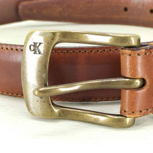シーケーカルバンクライン ck Calvin Klein USA製 ロゴ刻印 レザーベルト メンズ 32/30cm