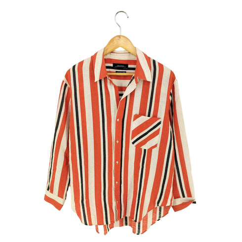 ザラ ZARA コットンリネン ストライプ シャツ レディース import:L