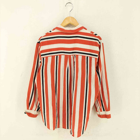 ザラ ZARA コットンリネン ストライプ シャツ レディース import:L