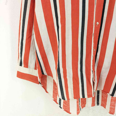 ザラ ZARA コットンリネン ストライプ シャツ レディース import:L