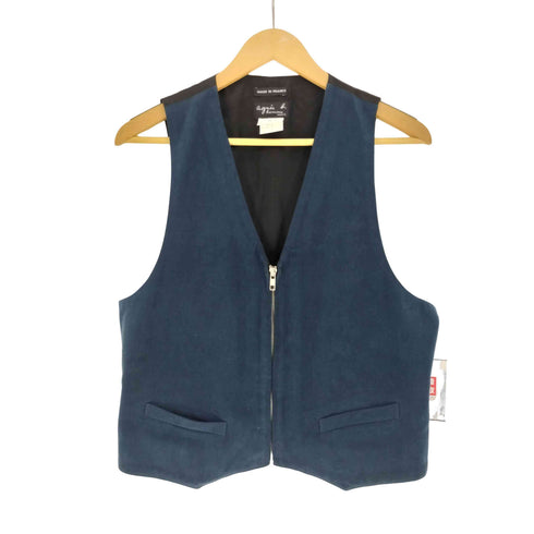 アニエスベーオム Agnes b.homme フランス製 コットン モールスキン 異素材切替 ジップアップ ジレ ベスト メンズ 2