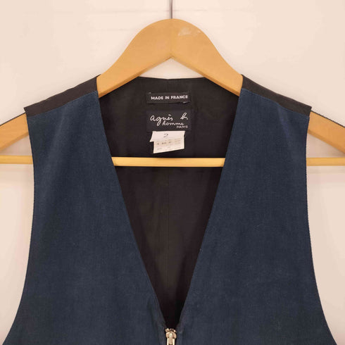 アニエスベーオム Agnes b.homme フランス製 コットン モールスキン 異素材切替 ジップアップ ジレ ベスト メンズ 2